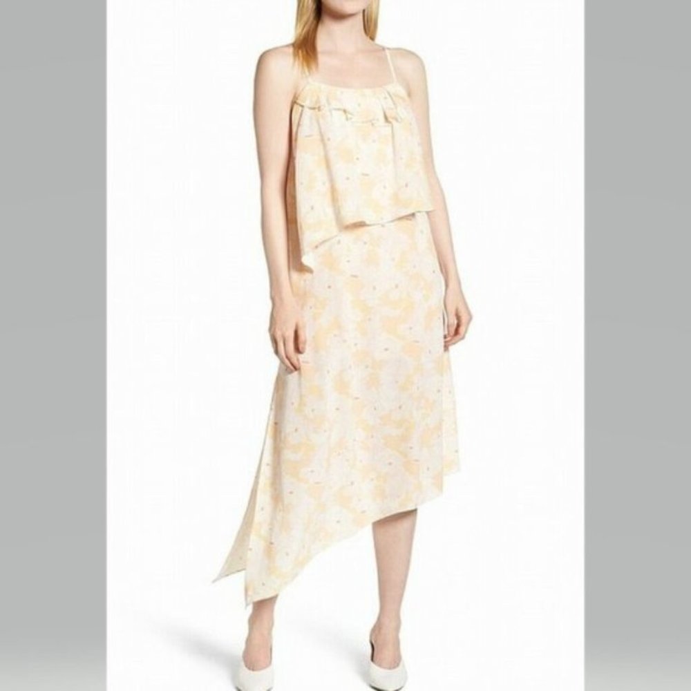 Stylish Orange Multi-Color Floral Design Asymmetrical Party Dress Size 10